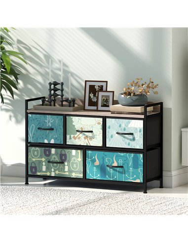 HOMCOM 5-Drawer Chest of Drawers - Blue
