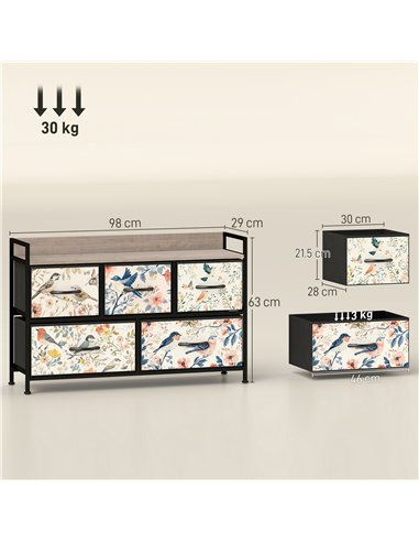 HOMCOM 5-Drawer Chest of Drawers - White