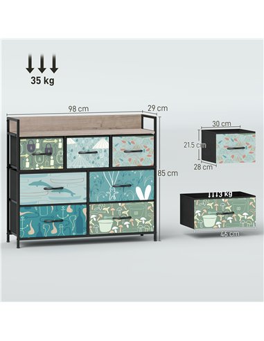 HOMCOM 7-Drawer Chest of Drawers - Blue