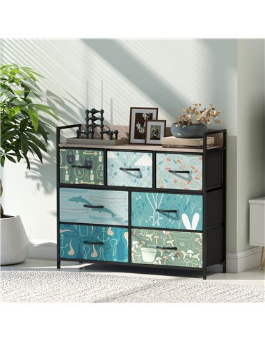 HOMCOM 7-Drawer Chest of Drawers - Blue