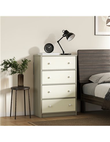 HOMCOM 4-Drawer Fabric Dresser, White/Grey - 83D-036V00WT
