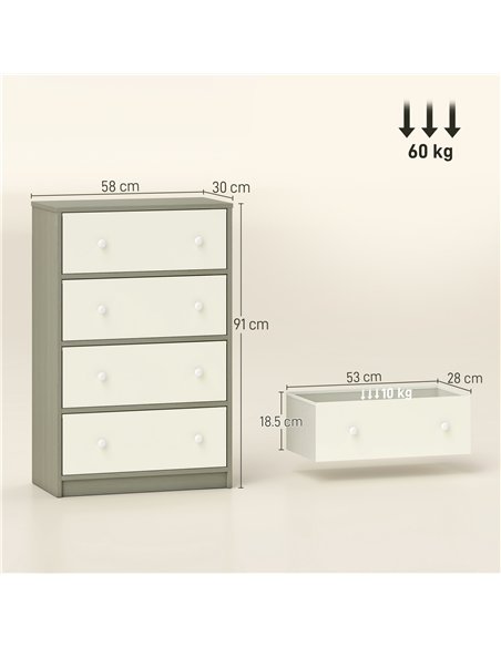 HOMCOM Chest of Drawers, Dresser with 4 Fabric Drawers - White and Grey - pic 165071 | FastDaddyshop