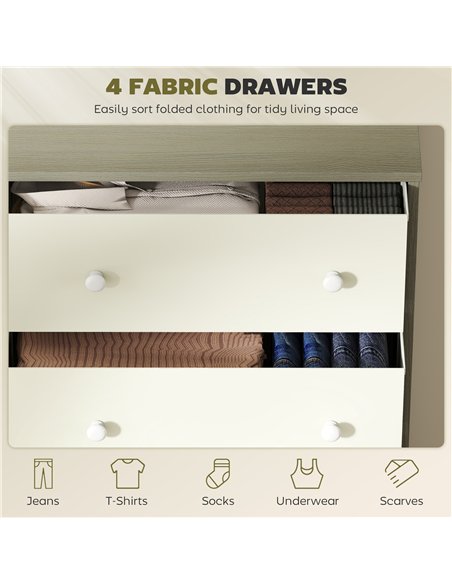 HOMCOM Chest of Drawers, Dresser with 4 Fabric Drawers - White and Grey - pic 165072 | FastDaddyshop