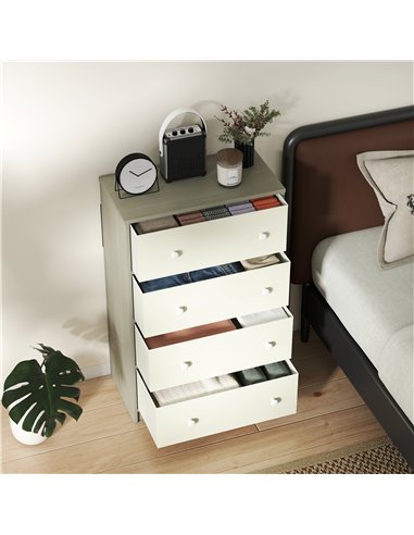HOMCOM Chest of Drawers, Dresser with 4 Fabric Drawers - White and Grey