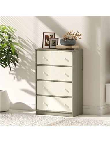 HOMCOM Chest of Drawers, Dresser with 4 Fabric Drawers - White and Grey