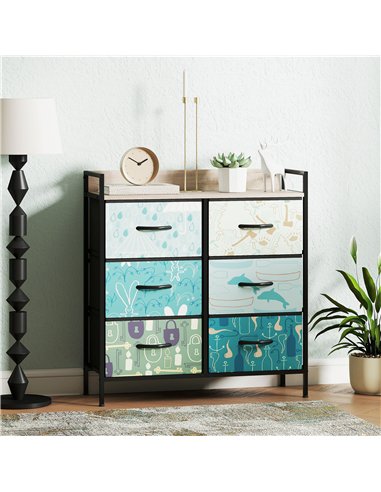 HOMCOM 6-Drawer Chest of Drawers - Blue