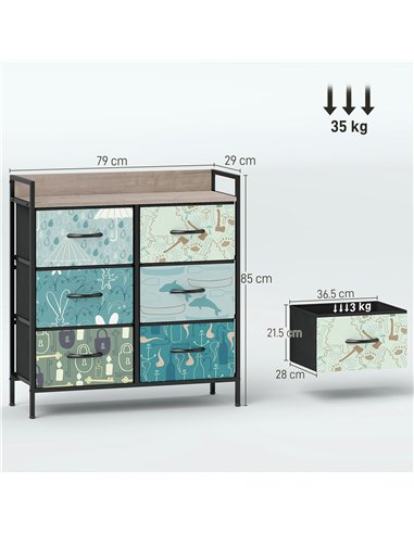 HOMCOM 6-Drawer Chest of Drawers - Blue
