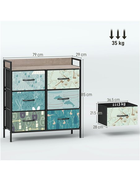 HOMCOM 6-Drawer Chest of Drawers - Blue - pic 165080 | FastDaddyshop