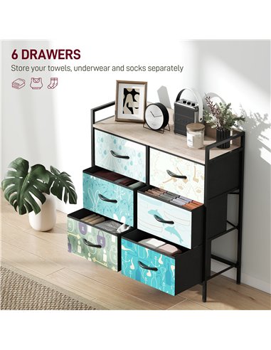 HOMCOM 6-Drawer Chest of Drawers - Blue