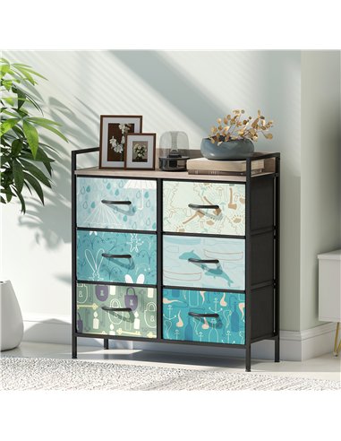 HOMCOM 6-Drawer Chest of Drawers - Blue