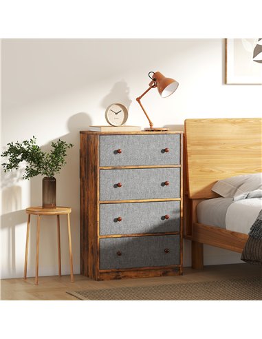 HOMCOM Fabric Chest of Drawers, Grey/Rustic Brown - 83D-036V00GY