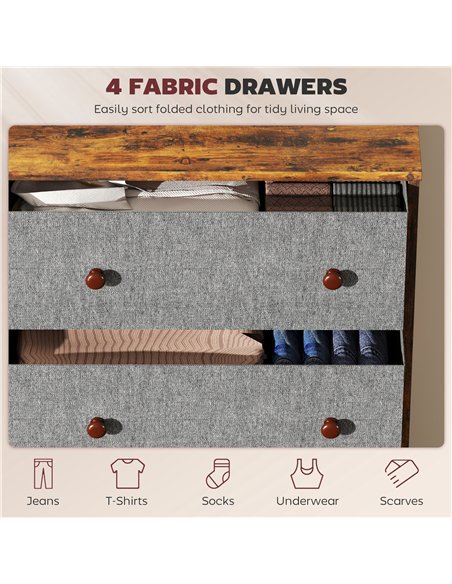 HOMCOM Chest of Drawers, Dresser with 4 Fabric Drawers - Grey and Rustic Brown - pic 165090 | FastDaddyshop