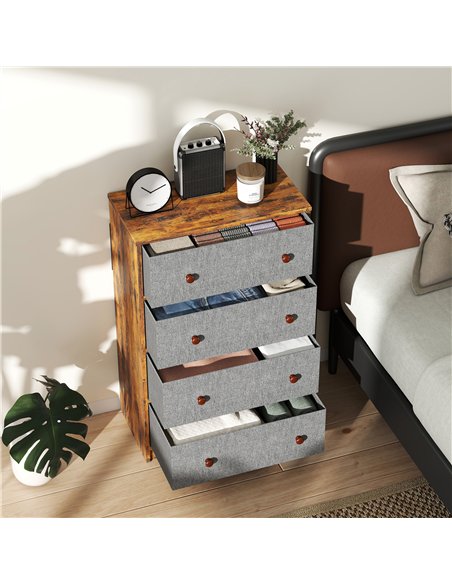 HOMCOM Chest of Drawers, Dresser with 4 Fabric Drawers - Grey and Rustic Brown - pic 165093 | FastDaddyshop