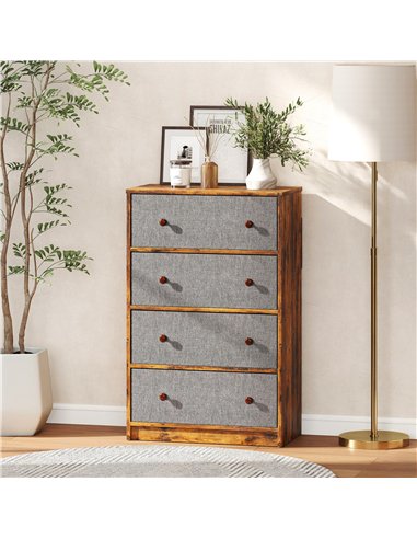 HOMCOM Chest of Drawers, Dresser with 4 Fabric Drawers - Grey and Rustic Brown