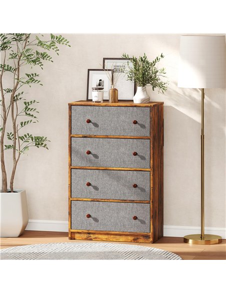 HOMCOM Chest of Drawers, Dresser with 4 Fabric Drawers - Grey and Rustic Brown - pic 165094 | FastDaddyshop