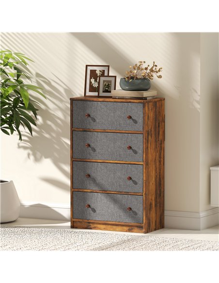HOMCOM Chest of Drawers, Dresser with 4 Fabric Drawers - Grey and Rustic Brown - pic 165095 | FastDaddyshop