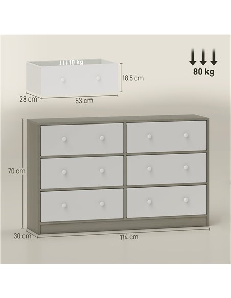 HOMCOM Chest of Drawers, Dresser with 6 Fabric Drawers - White and Grey - pic 165098 | FastDaddyshop