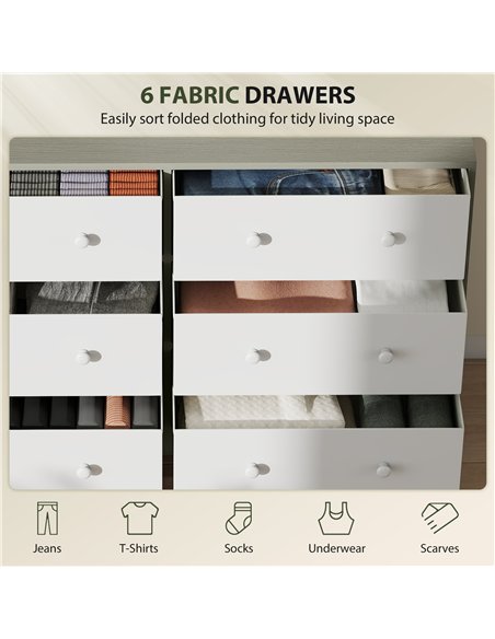 HOMCOM Chest of Drawers, Dresser with 6 Fabric Drawers - White and Grey - pic 165099 | FastDaddyshop