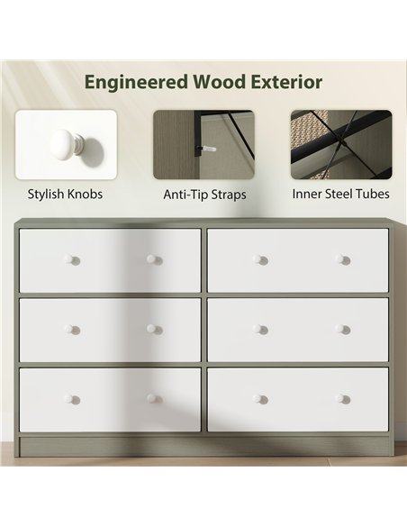HOMCOM Chest of Drawers, Dresser with 6 Fabric Drawers - White and Grey - pic 165101 | FastDaddyshop