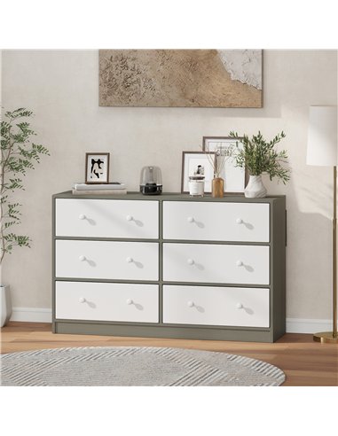 HOMCOM Chest of Drawers, Dresser with 6 Fabric Drawers - White and Grey