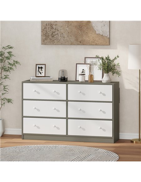 HOMCOM Chest of Drawers, Dresser with 6 Fabric Drawers - White and Grey - pic 165103 | FastDaddyshop