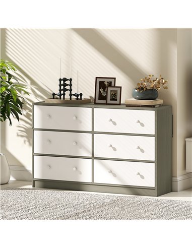 HOMCOM Chest of Drawers, Dresser with 6 Fabric Drawers - White and Grey