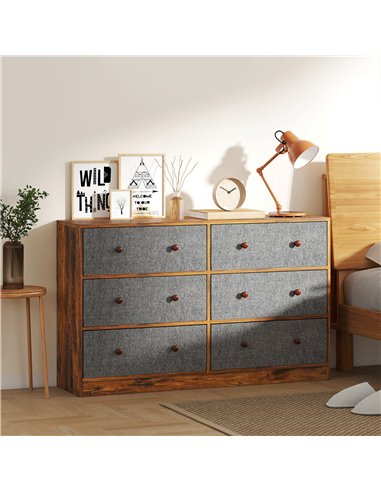 HOMCOM 6-Drawer Fabric Dresser, Grey/Rustic Brown 83D-037V00GY