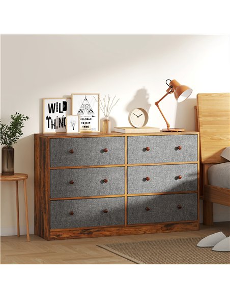 HOMCOM 6-Drawer Fabric Dresser, Grey/Rustic Brown 83D-037V00GY - pic 165106 | FastDaddyshop