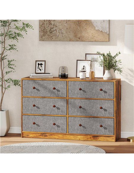 HOMCOM Chest of Drawers, Dresser with 6 Fabric Drawers - Grey and Rustic Brown - pic 165112 | FastDaddyshop