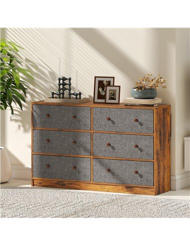 HOMCOM Chest of Drawers, Dresser with 6 Fabric Drawers - Grey and Rustic Brown