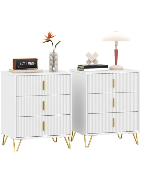 HOMCOM Set of 2 Elegant Chest of Three Drawers - White/Gold-Tone - pic 165114 | FastDaddyshop