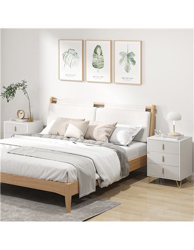 HOMCOM Set of 2 Elegant Chest of Three Drawers - White/Gold-Tone