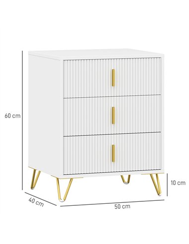 HOMCOM Set of 2 Elegant Chest of Three Drawers - White/Gold-Tone