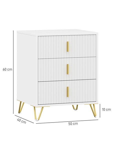 HOMCOM Set of 2 Elegant Chest of Three Drawers - White/Gold-Tone - pic 165116 | FastDaddyshop