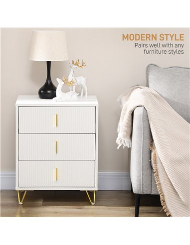 HOMCOM Set of 2 Elegant Chest of Three Drawers - White/Gold-Tone