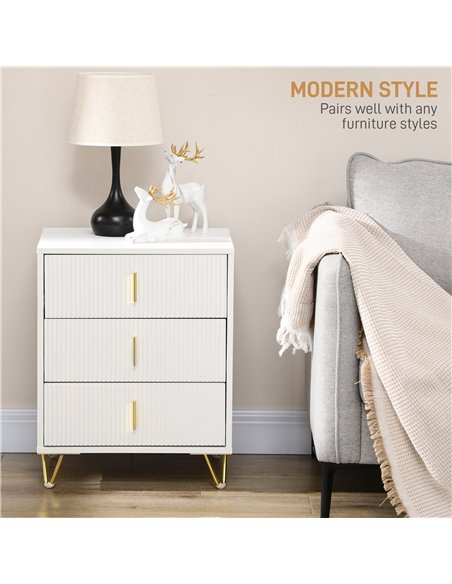 HOMCOM Set of 2 Elegant Chest of Three Drawers - White/Gold-Tone - pic 165117 | FastDaddyshop