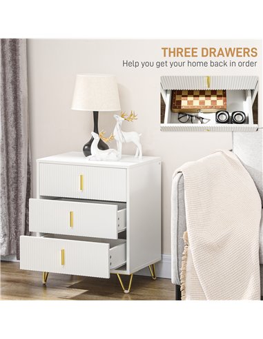 HOMCOM Set of 2 Elegant Chest of Three Drawers - White/Gold-Tone