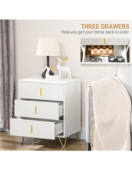 HOMCOM Set of 2 Elegant Chest of Three Drawers - White/Gold-Tone - pic 165118 | FastDaddyshop