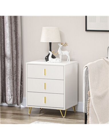 HOMCOM Set of 2 Elegant Chest of Three Drawers - White/Gold-Tone