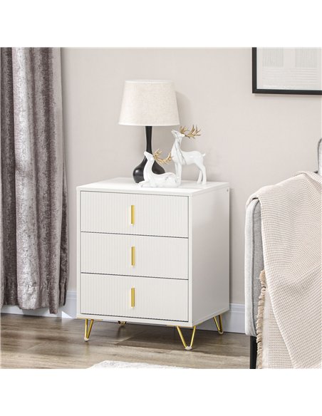 HOMCOM Set of 2 Elegant Chest of Three Drawers - White/Gold-Tone - pic 165121 | FastDaddyshop