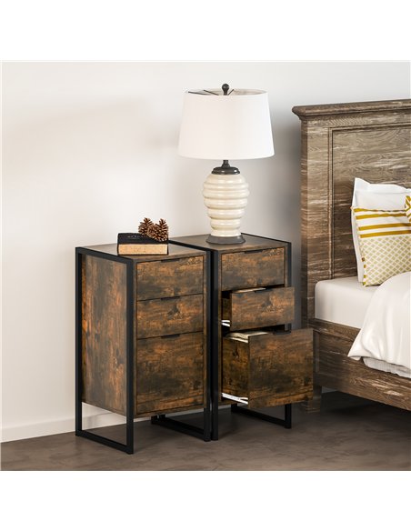 HOMCOM Industrial 3-Drawer Chest Set, Rustic Brown 831-P139 - pic 165124 | FastDaddyshop