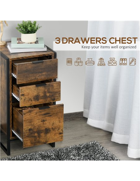 HOMCOM Industrial 3-Drawer Chest Set, Rustic Brown 831-P139 - pic 165126 | FastDaddyshop