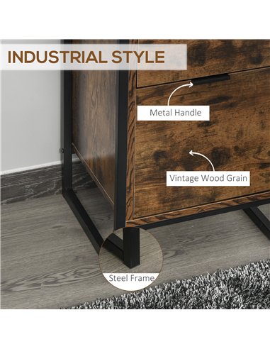 HOMCOM Bedroom Chest of Drawers Set of 2, Industrial 3-Drawer Dresser, Storage Drawers Unit with Metal Frame for Living Room, Ru