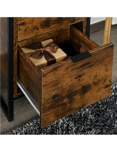 HOMCOM Bedroom Chest of Drawers Set of 2, Industrial 3-Drawer Dresser, Storage Drawers Unit with Metal Frame for Living Room, Ru