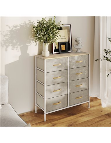 HOMCOM Fabric Chest of Drawers, Industrial Bedroom Dresser with 8 Fabric Drawers, Steel Frame and Wooden Top for Nursery, Living