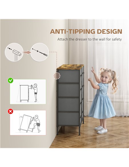 HOMCOM Industrial Fabric Chest of Drawers, Rustic Brown/Grey 850-268V01RB - pic 165145 | FastDaddyshop