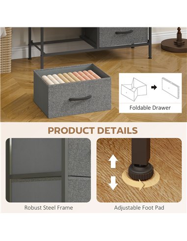 HOMCOM Industrial Fabric Chest of Drawers, Rustic Brown/Grey 850-268V01RB