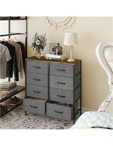 HOMCOM Fabric Chest of Drawers, Industrial Bedroom Dresser with 8 Fabric Drawers, Steel Frame and Wooden Top for Nursery, Living