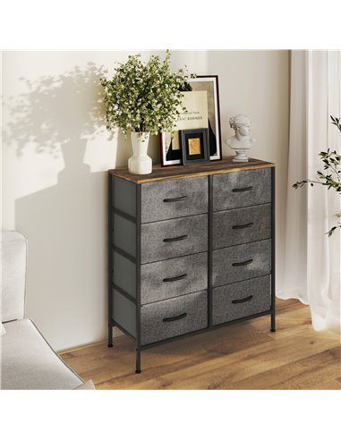HOMCOM Fabric Chest of Drawers, Industrial Bedroom Dresser with 8 Fabric Drawers, Steel Frame and Wooden Top for Nursery, Living