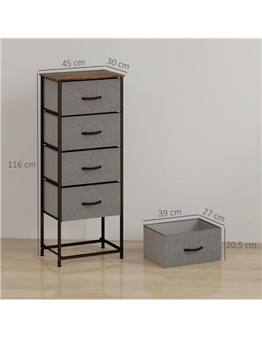 HOMCOM Industrial Fabric Chest of Drawers, Rustic Brown/Grey 850-267V00RB